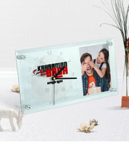 BK Gift Kişiye Özel Fotoğraflı Kahraman Baba Masaüstü Cam Saat-2 (Beyaz)