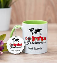 Coğrafya Öğretmeni Yeşil Kupa Bardak Ve Anahtarlık Set