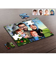 BK Gift Kişiye Özel Tesettürlü Aile Karikatürlü Ahşap Puzzle-3