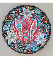 El İşlemesi Kadife Kutulu Karışık Desenli Kabartma Siyah Tabak (30cm)