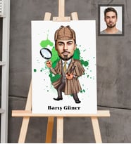 Kişiye Özel Müfettiş Karikatürlü  Ahşap Tablo 30x47 Bay-1