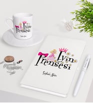 BK Gift Kişiye Özel Evin Prensesi Beyaz Defter Kalem Türk Kahvesi Fincanı Seti-3 (Model 1)