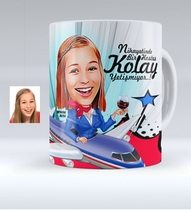 BK Gift Kişiye Özel Hostes Karikatürlü Beyaz Kupa Bardak  1