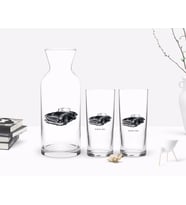 BK Gift Kişiye Özel Renkli Baskılı Retro Otomobil Tasarımlı İkili Rakı Bardağı ve Karaf Hediye Seti-1 (Beyaz)