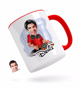 BK Gift Kişiye Özel Erkek DJ Karikatürlü Kırmızı Kupa Bardak
