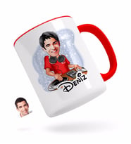 BK Gift Kişiye Özel Erkek DJ Karikatürlü Kırmızı Kupa Bardak