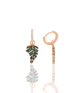Söğütlü Silver Gümüş rose yeşil taşlı yaprak küpe