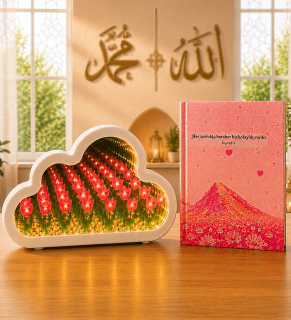 Sonsuzluk Bahçesi Bulut Gece Lambası & Hadis Motive Defter Hediye Seti