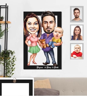 Kişiye Özel Aile Karikatürlü 3D Ahşap Tablo 30x47  Mod-4