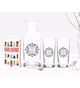 BK Gift Kişiye Özel Renkli Baskılı İsimli İkili Rakı Bardağı Karaf ve Cep Kitabı Hediye Seti-1 (Model 1)