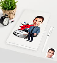BK Gift Kişiye Özel Bay Trafik Polisi Karikatürlü Beyaz Defter Kalem Seti - 2