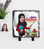 BK Gift Kişiye Özel Tesettürlü Bayan Öğretmen Karikatürlü Dekoratif Doğal Taş  1