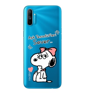Snoopy Tasarımlı Süper Şeffaf Silikon Telefon Kılıfı Oppo Realmi C3