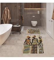 Banyo Halısı Ikili Klozet Takımı Kaymaz Tabanlı Banyo Paspas Takımı (Siyah-Bej)