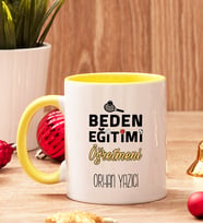 Beden Eğitimi Öğretmenine Hediye İçi Ve Kulpu Renkli Kupa Bardak