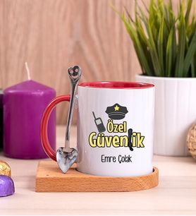 Özel Güvenlik Ahşap Altlıklı Kırmızı Kupa Bardak