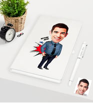 BK Gift Kişiye Özel Bay Polis Karikatürlü Beyaz Defter Kalem Seti - 3