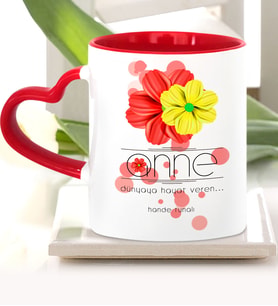 BK Gift Kişiye Özel Anne Anlamı Kırmızı Kalpli Kupa Bardak  11