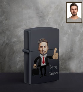 Kişiye Özel Patron Karikatürlü UV Baskılı Siyah Benzinli Çakmak Bay-2
