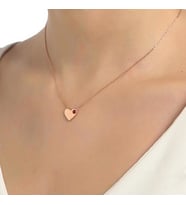 925 Ayar Rose Gümüş Kırmızı Taşlı Kalp Kolye (Pembe)