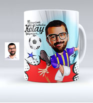 BK Gift Kişiye Özel Bay Futbolcu Sarı Lacivert Karikatürlü Beyaz Kupa Bardak  1