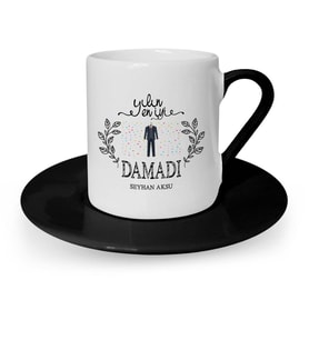 BK Gift Kişiye Özel Yılın En İyi Damadı Siyah Türk Kahvesi Fincanı