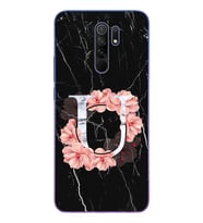 Mermer Çiçekli Harf Tasarım Süper Şeffaf Silikon Telefon Kılıfı Xiomai Redmi 9 U