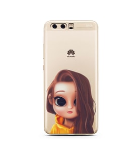 Kahve Saçlı Kız Tasarımlı Süper Şeffaf Silikon Telefon Kılıfı Huawei P10    