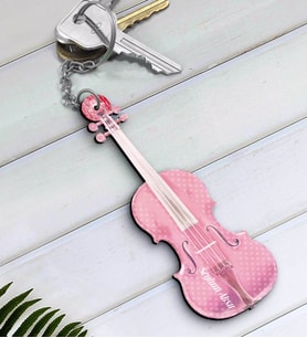 BK Gift Kişiye Özel İsimli Keman Violin Enstrüman Ahşap Anahtarlık-6 (Beyaz)