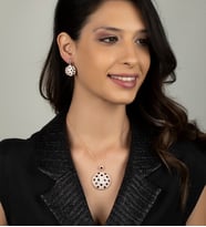 Gümüş Zirkon Taşlı Fantastik Abiye Tasarım Kolye Küpe Set (Rose)