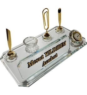 Kristal Masaüstü Kalemli İsimlik Ofis Makam Hediyesi M 103 GOLD (Altın)