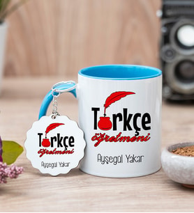 Türkçe Öğretmeni Mavi Kupa Bardak Ve Anahtarlık Set