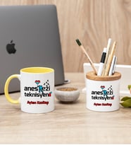 Anestezi Teknisyeni Sarı Kupa Bardak Ve Kalemlik Seti