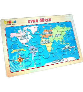 Dünya Haritası - Oyna Öğren 20 Parça Yapboz - Öğretici Çocuk Yapbozu - Harita Puzzle