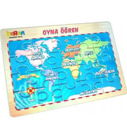 Dünya Haritası - Oyna Öğren 20 Parça Yapboz - Öğretici Çocuk Yapbozu - Harita Puzzle