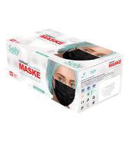 SOLY CARE SİYAH 3 KATLI TELLİ FULL ULTRASONİK CERRAHİ MASKE 50 ADET