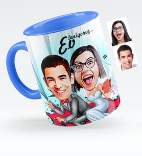 BK Gift Kişiye Özel Evleniyoruz Karikatürlü Mavi Kupa Bardak  3
