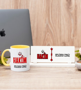 Hakim Sarı Kupa Bardak Ve Masa İsimliği Hediye Seti