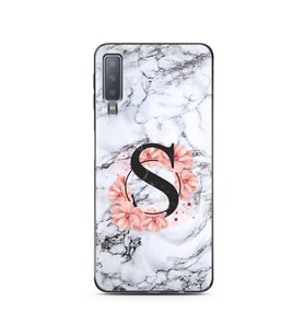Mermer Çiçekli Harf Tasarım Süper Şeffaf Silikon Telefon Kılıfı Samsung A7 (2018