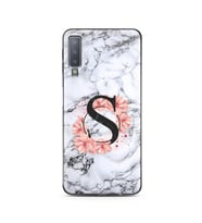 Mermer Çiçekli Harf Tasarım Süper Şeffaf Silikon Telefon Kılıfı Samsung A7 (2018