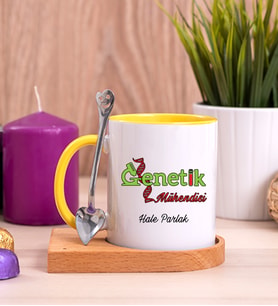 Genetik Mühendisi Ahşap Altlıklı Sarı Kupa Bardak