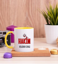 Hakim Ahşap Altlıklı Mumlu Sarı Kupa Bardak