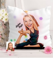 BK Gift Kişiye Özel Bayan Yoga Temalı Karikatürlü  Yastık  2