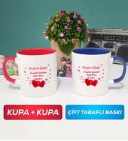 İkili Sevgiliye Sevgililer Günü Hediyesi 6 Kupa Bardak Kırmızı Lacivert