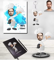 Kişiye Özel Aşçı Karikatürlü 5 li Hediye Seti Bay-3