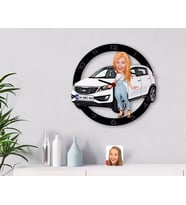 BK Gift Kişiye Özel Plakalı Kadın Kia Sportage Karikatürlü Ahşap Duvar Saati-2 (Beyaz)