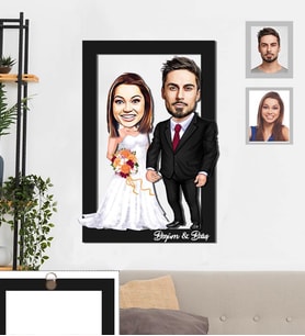 Kişiye Özel Gelin Damat Karikatürlü 3D Ahşap Tablo 30x47  Mod-8