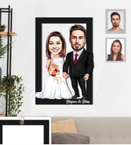 Kişiye Özel Gelin Damat Karikatürlü 3D Ahşap Tablo 30x47  Mod-8