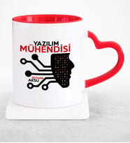 BK Gift Kişiye Özel Mesleki Yazılım Mühendisi Kırmızı Kalpli Kupa Bardak  2