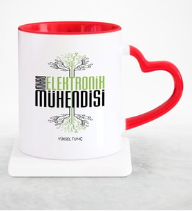 BK Gift Kişiye Özel Mesleki Mikroelektronik Mühendisi Kırmızı Kalpli Kupa Bardak  1